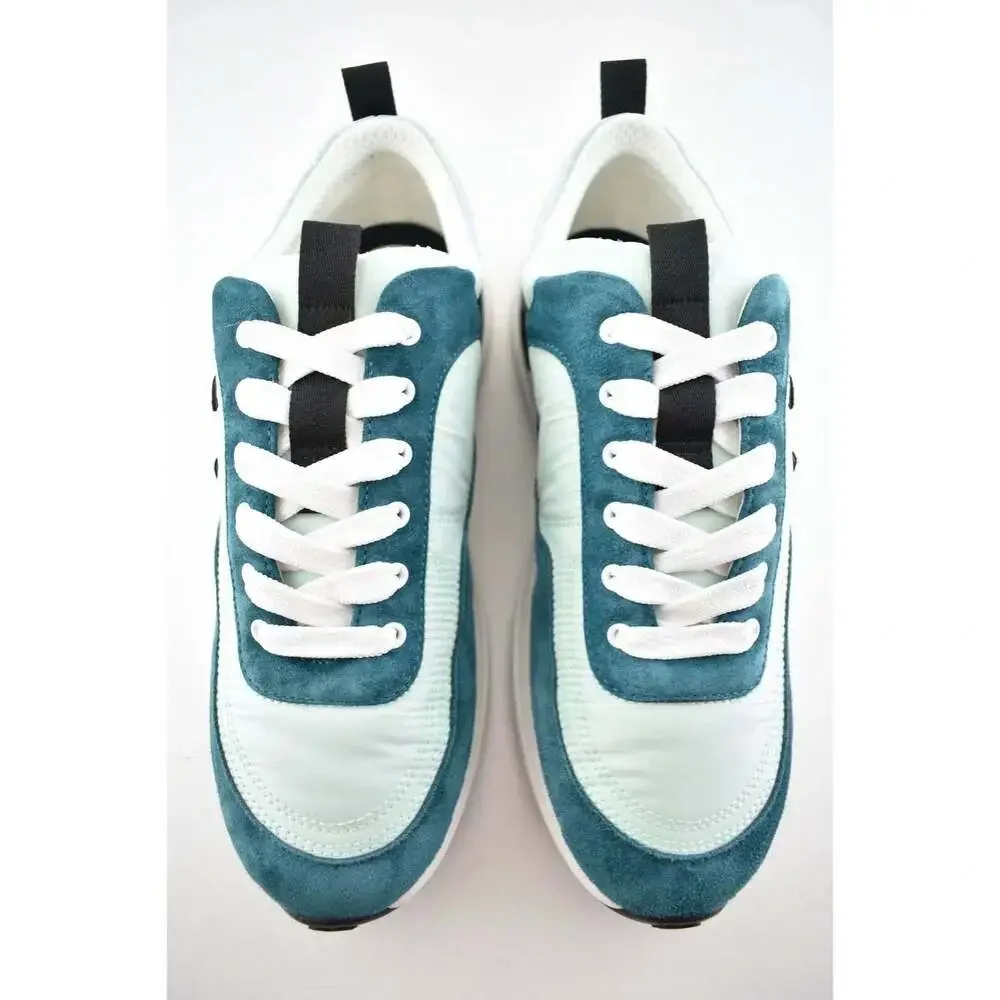 Chanel 21P Blue Green Black Suede CC Lace Up Flat Runner Trainer Sneaker 40.5 - Picture 6 of 9